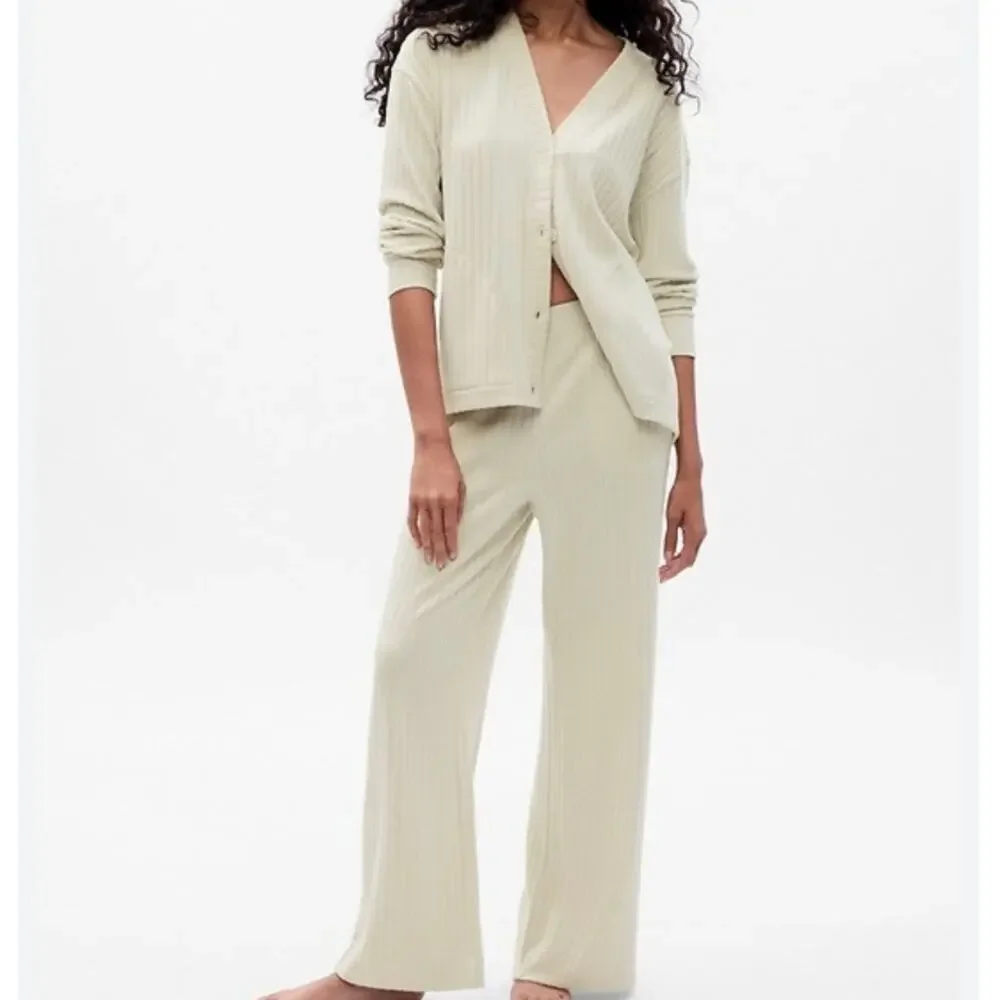 GAP BODY | Cozy Rib PJ Cardigan Top + Pants Bottoms Lounge Wide Ribbed | XL - Picture 1 of 13